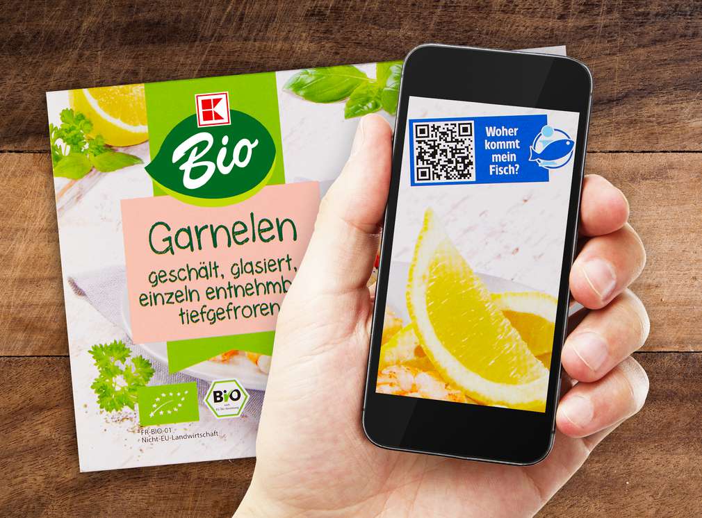 Smartphone scannt QR-Code eines Produktes von K-Bio Smartphone scannt QR-Code eines Produktes von K-Bio