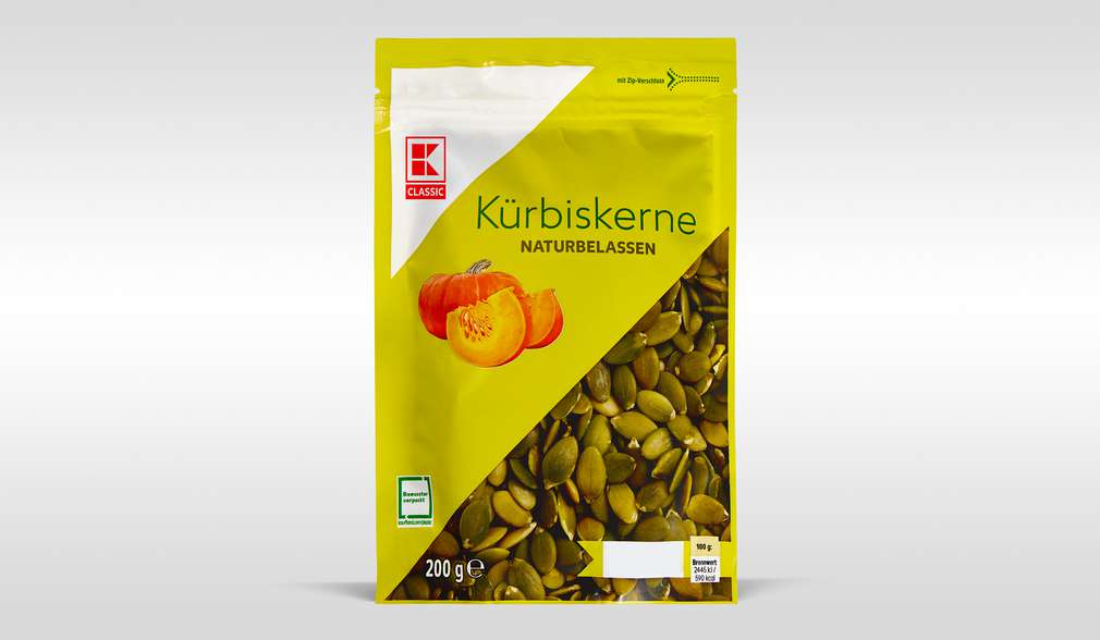 Produktabbildung Packung „K-Classic Kürbiskerne naturbelassen 200 g” Produktabbildung Packung „K-Classic Kürbiskerne naturbelassen 200 g”