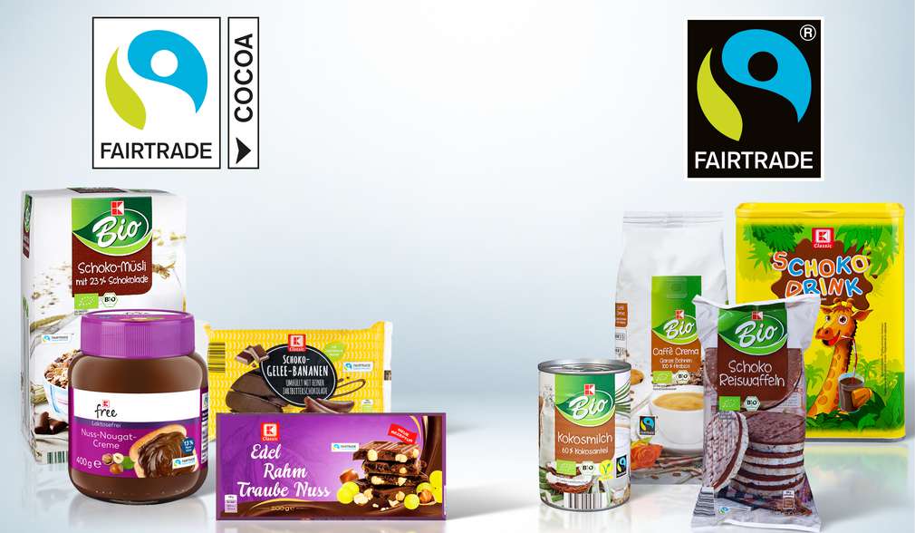 Schokoladenprodukte von K-Classic und K-Bio mit dem Fairtrade-Kakao-Programm-Siegel Schokoladenprodukte von K-Classic und K-Bio mit dem Fairtrade-Kakao-Programm-Siegel