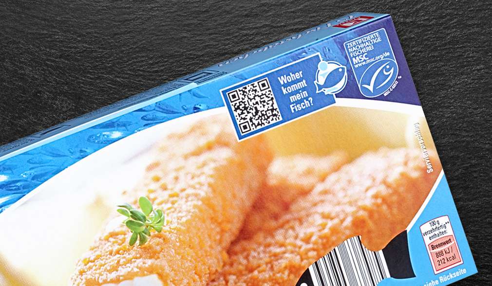 QR-Code auf Verpackung von K-Classic Fischstäbchen QR-Code auf Verpackung von K-Classic Fischstäbchen