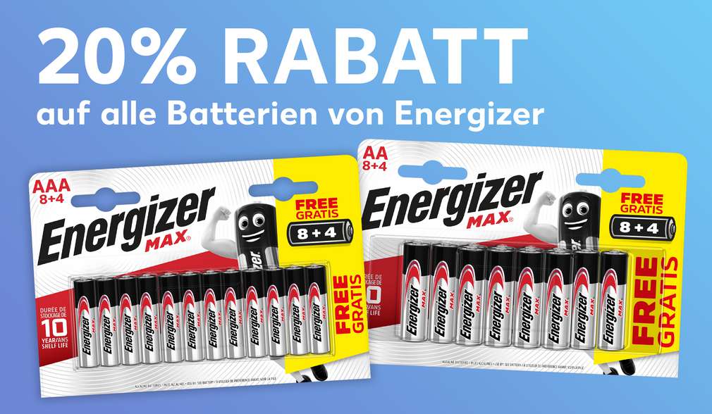 Rabatt: 20 Prozent Rabatt auf alle Batterien von Energizer Rabatt: 20 Prozent Rabatt auf alle Batterien von Energizer