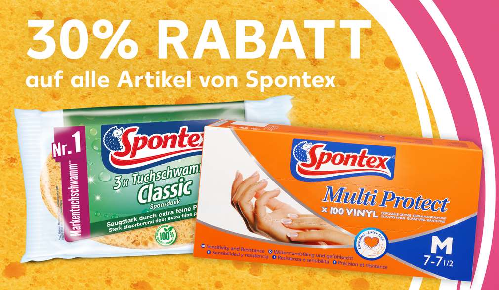 Rabatt: 30 Prozent Rabatt auf alle Artikel von Spontex Rabatt: 30 Prozent Rabatt auf alle Artikel von Spontex