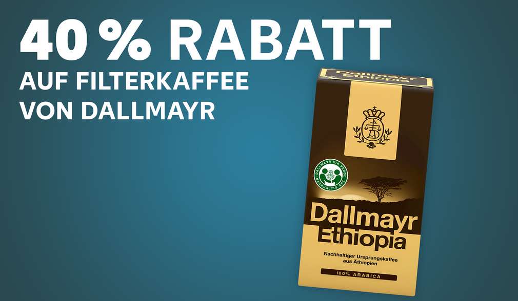 Dallmayr Ethiopia; Schriftzug: 40 % Rabatt auf alle Filterkaffee von Dallmayr