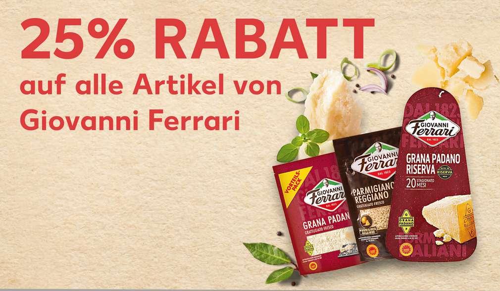 25 Prozent Rabatt auf alle Artikel von Giovanni Ferrari 25 Prozent Rabatt auf alle Artikel von Giovanni Ferrari