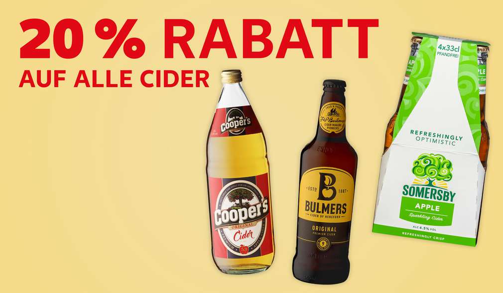 Versch. Cider; Schriftzug: 20 % Rabatt auf alle Cider