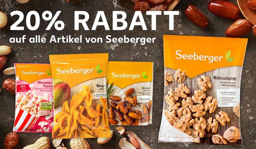 Rabattaktion: 20 Prozent Rabatt auf alle Artikel von Seeberger Rabattaktion: 20 Prozent Rabatt auf alle Artikel von Seeberger
