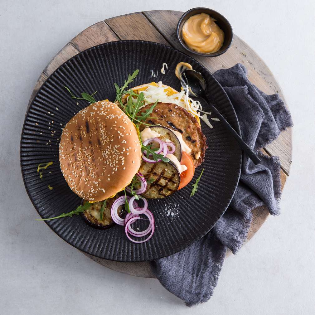 Abbildung des Rezepts Vegetarischer Burger mit Aubergine Abbildung des Rezepts Vegetarischer Burger mit Aubergine