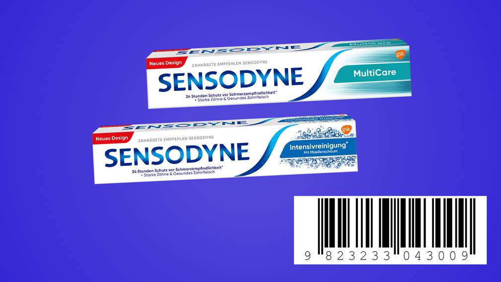versch. Zahnpflegeprodukte von Sensodyne mit Code zum Abscannen an der Kasse