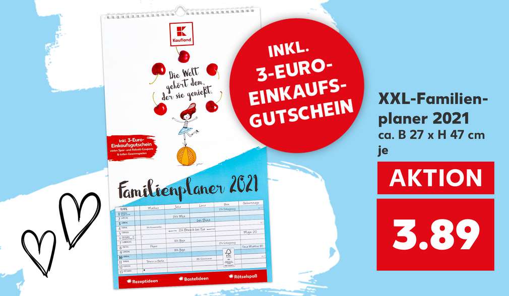 XXL-Familienplaner 2021 von Kaufland inkl. 3-Euro-Einkaufsgutschein für 3.89 Euro XXL-Familienplaner 2021 von Kaufland inkl. 3-Euro-Einkaufsgutschein für 3.89 Euro