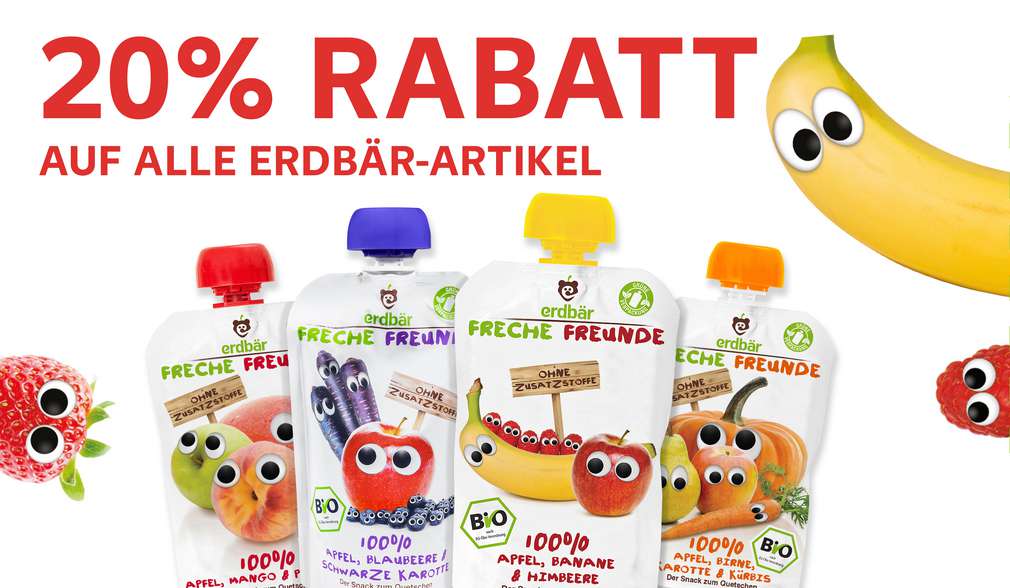 Rabattaktion: 20 % Rabatt auf alle Erdbär-Artikel Rabattaktion: 20 % Rabatt auf alle Erdbär-Artikel