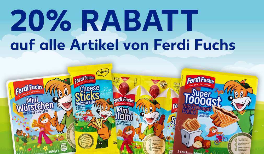 20 Prozent Rabatt auf alle Artikel von Ferdi Fuchs 20 Prozent Rabatt auf alle Artikel von Ferdi Fuchs