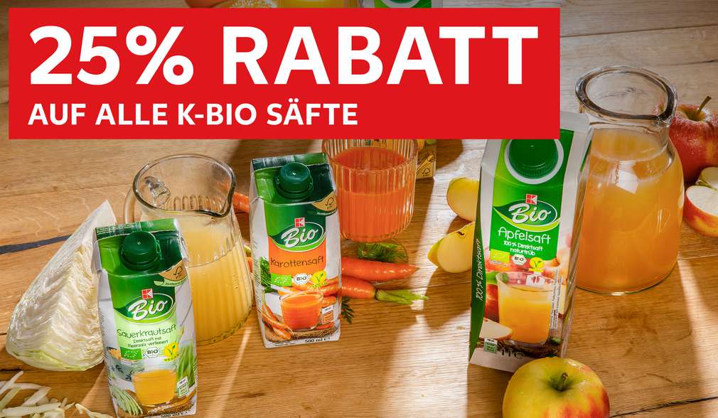 Rabatt: 25 Prozent auf alle Bio-Säfte Rabatt: 25 Prozent auf alle Bio-Säfte