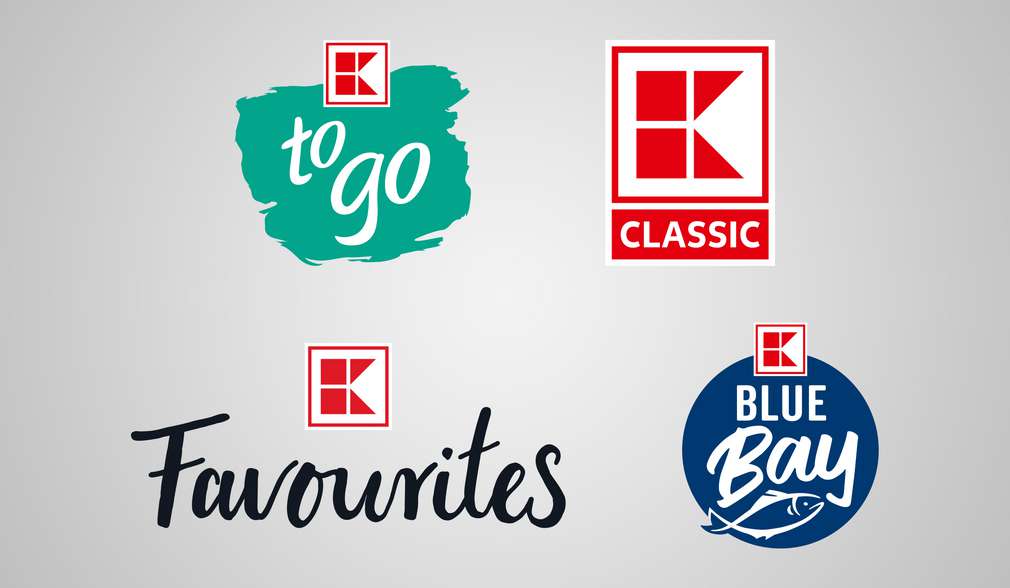 Eigenmarkenlogos: EXQUISIT, K-to go, K-Classic, K-Favourites, K-Blue Bay Eigenmarkenlogos: EXQUISIT, K-to go, K-Classic, K-Favourites, K-Blue Bay