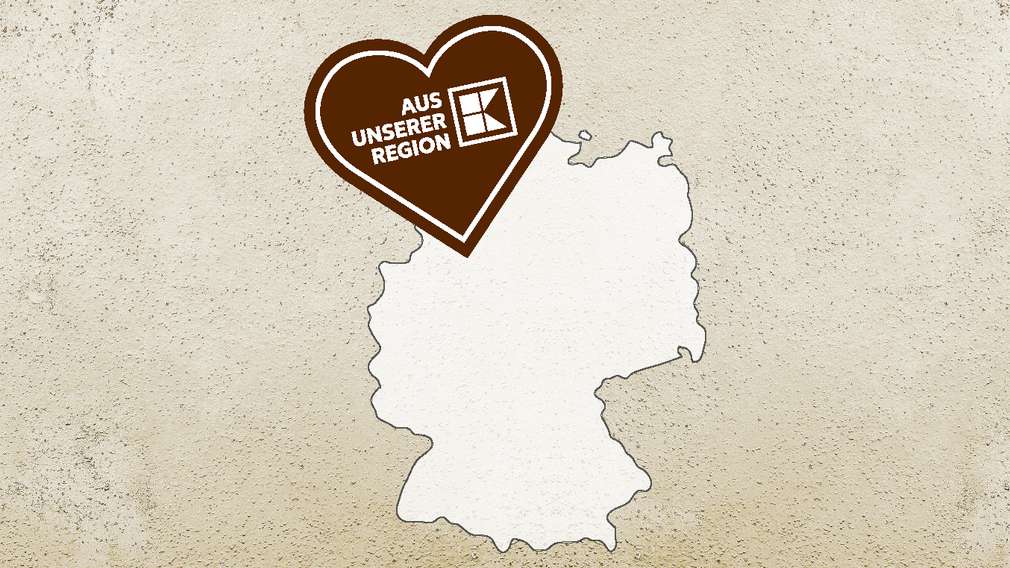 Umriss Deutschland, Pin: Regio-Herz „Aus unserer Region” Umriss Deutschland, Pin: Regio-Herz „Aus unserer Region”