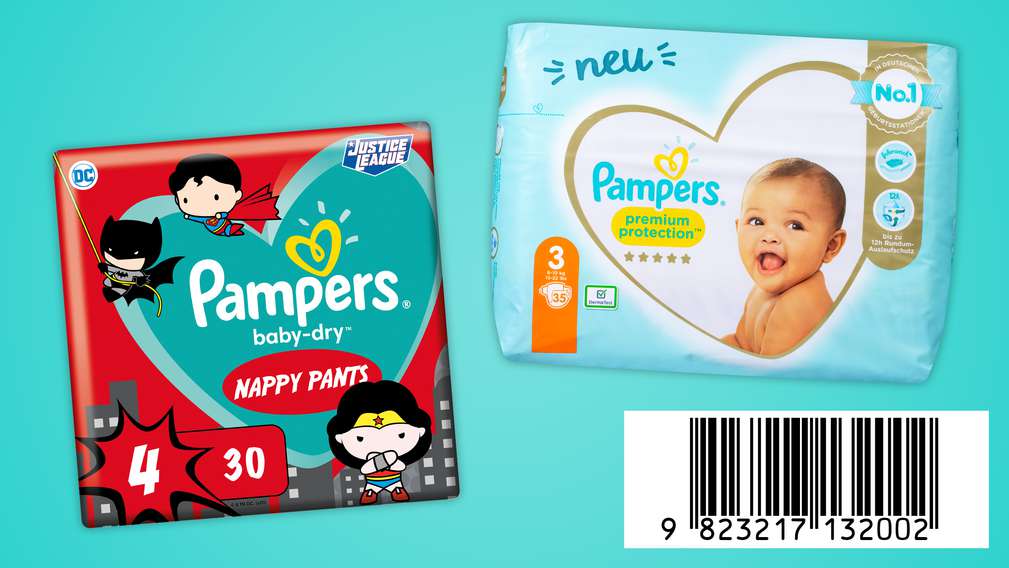 versch. Produkte von Pampers; unten rechts: Rabattcode zum Abscannen versch. Produkte von Pampers; unten rechts: Rabattcode zum Abscannen