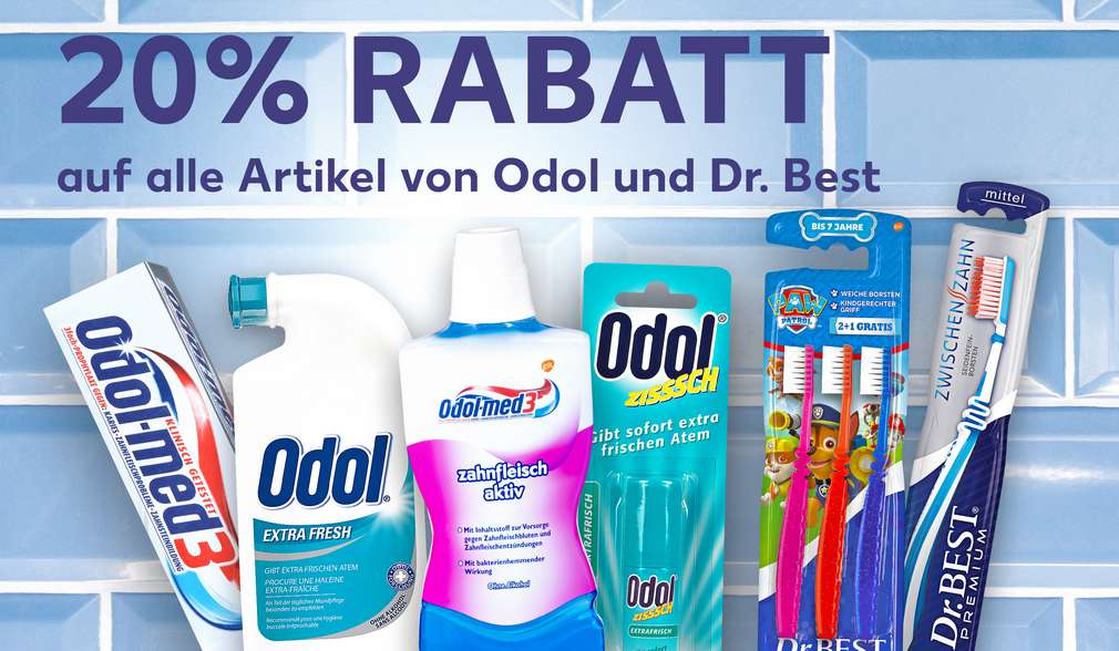 20 Prozent auf alle Artikel von Odol und Dr. Best 20 Prozent auf alle Artikel von Odol und Dr. Best