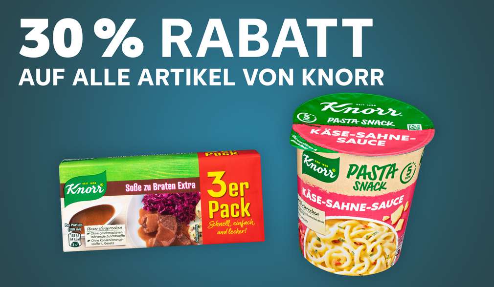 Rabatt sichern Versch. Knorr-Artikel; Schriftzug: 30 % Rabatt auf alle Artikel von Knorr