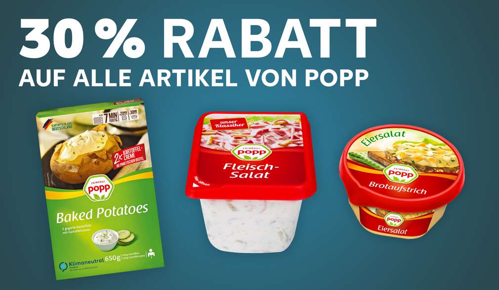 Rabatt sichern Versch. Popp-Artikel; Schriftzug: 30 % Rabatt auf alle Artikel von Popp