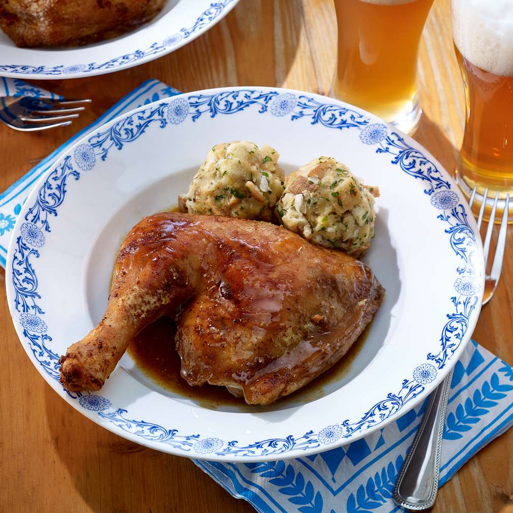 Abbildung des Rezepts Bier-Hähnchen mit Weißbier-Senfsoße Abbildung des Rezepts Bier-Hähnchen mit Weißbier-Senfsoße
