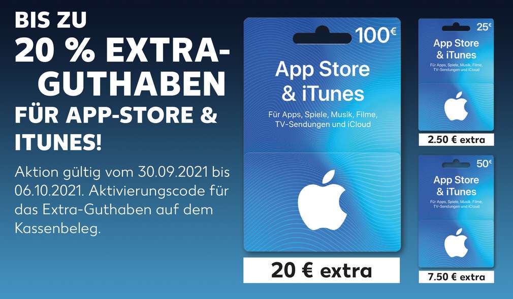 Bis zu 20 % Extraguthaben für App-Store % iTunes!