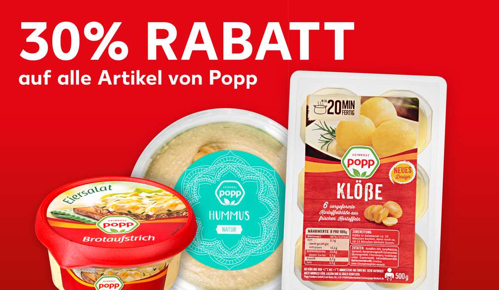 Rabattaktion: 30 Prozent Rabatt auf alle Artikel von Popp Rabattaktion: 30 Prozent Rabatt auf alle Artikel von Popp