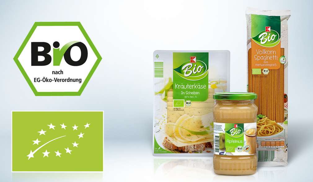 K-Bio Produkte mit Bio-Siegel und EU-Bio-Logo K-Bio Produkte mit Bio-Siegel und EU-Bio-Logo