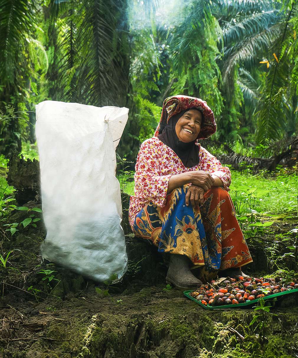 Изображение на усмихната жена в какаова плантация