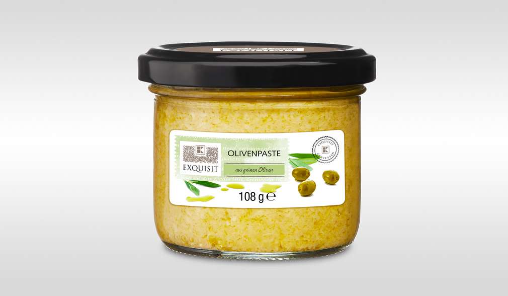Produktabbildung Glas „EXQUISIT Olivenpaste aus grünen Oliven 108 g” Produktabbildung Glas „EXQUISIT Olivenpaste aus grünen Oliven 108 g”