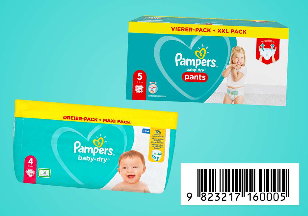 versch. Pampers-Produkte und EAN-Code zum Abscannen versch. Pampers-Produkte und EAN-Code zum Abscannen
