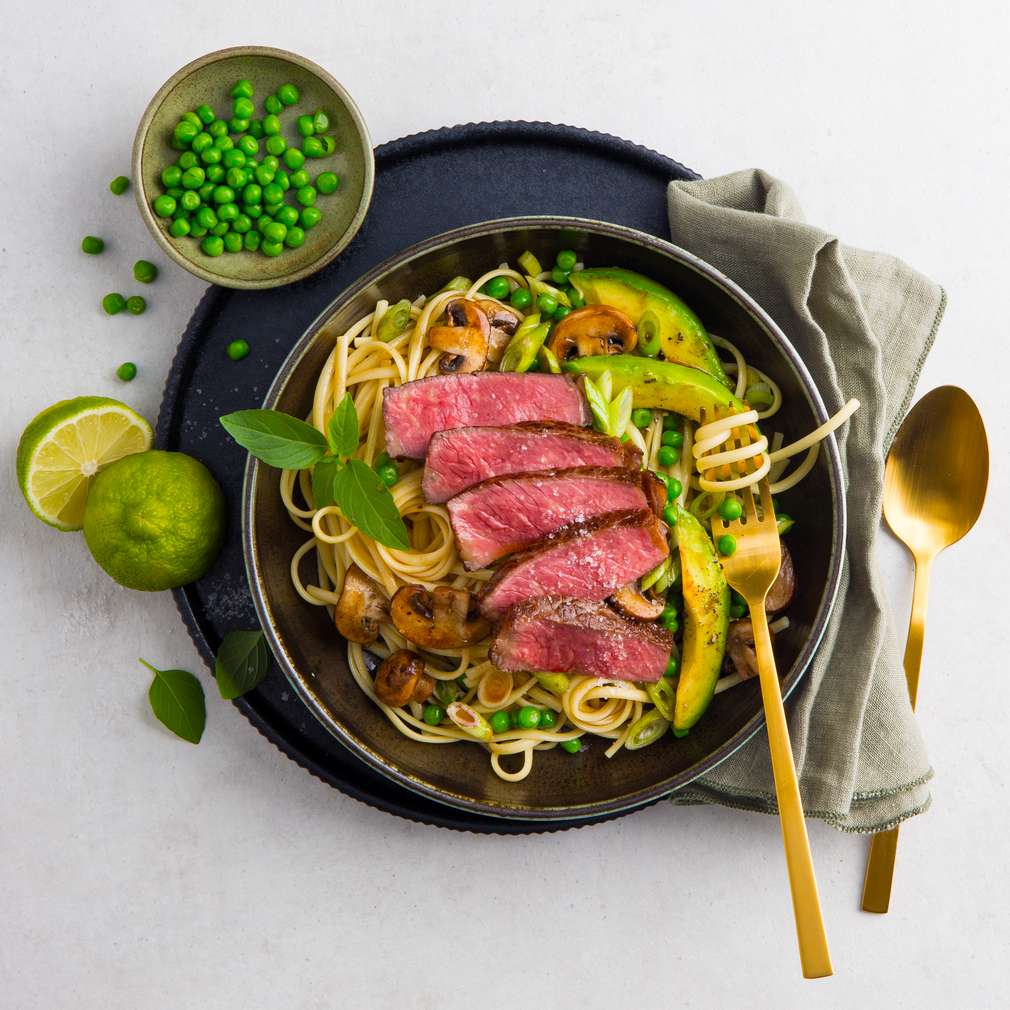 Abbildung des Rezepts Wagyu-Steak mit Linguine Abbildung des Rezepts Wagyu-Steak mit Linguine