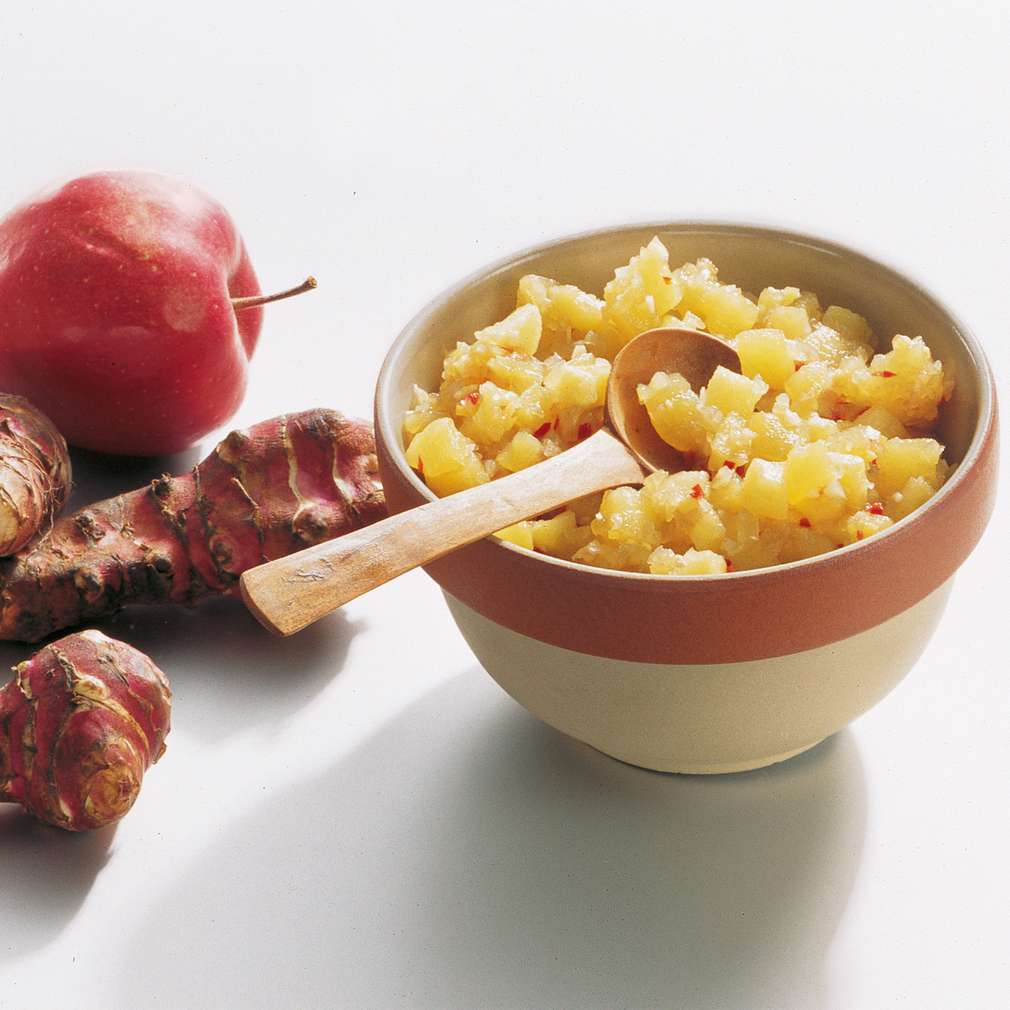 Imaginea rețetei Topinambur la cuptor cu chutney Imaginea rețetei Topinambur la cuptor cu chutney