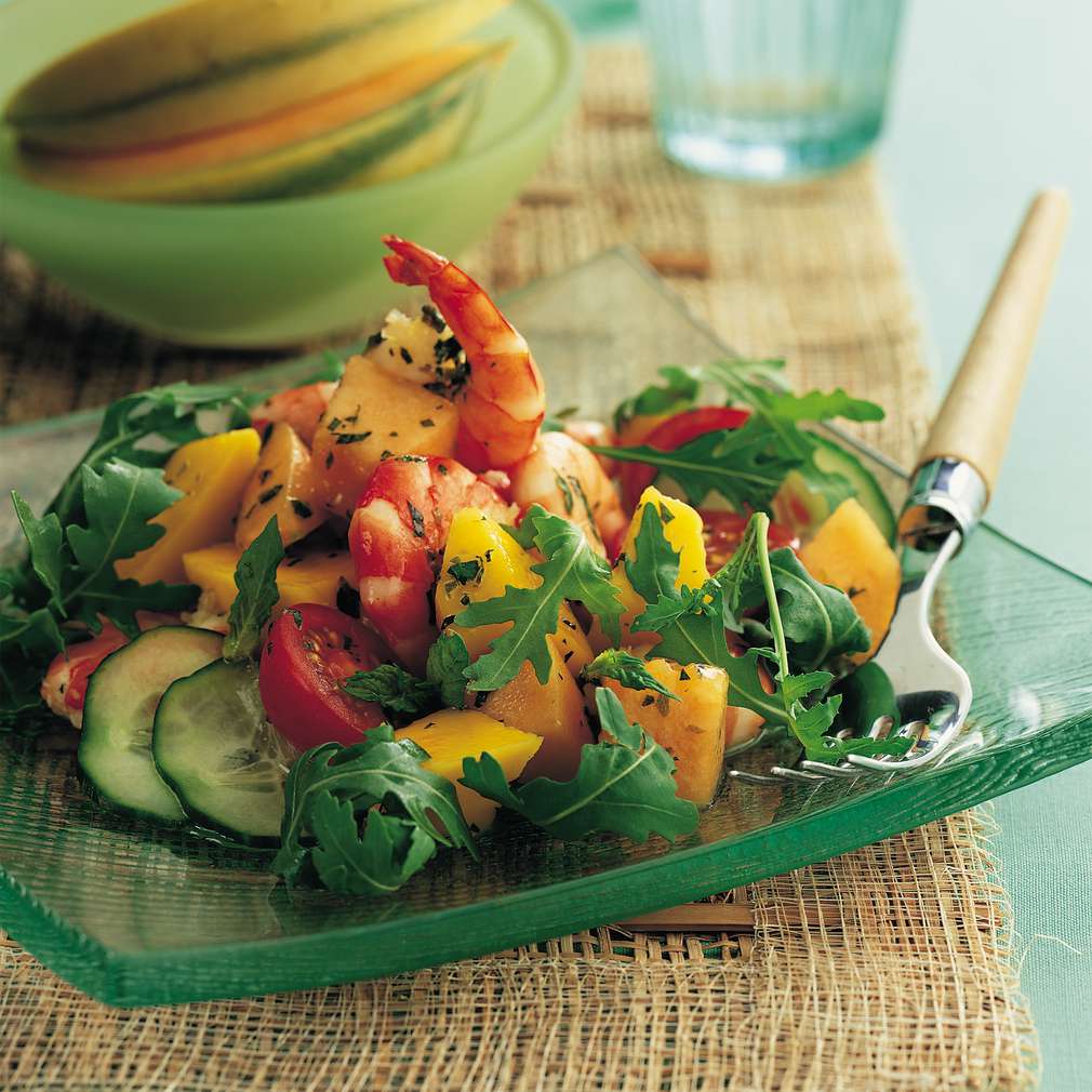 Salată de creveți, pepene și mango Salată de creveți, pepene și mango