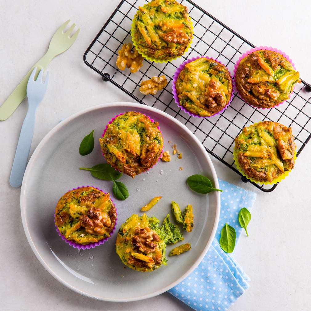 Abbildung des Rezepts Pasta-Muffins mit Spinat Abbildung des Rezepts Pasta-Muffins mit Spinat