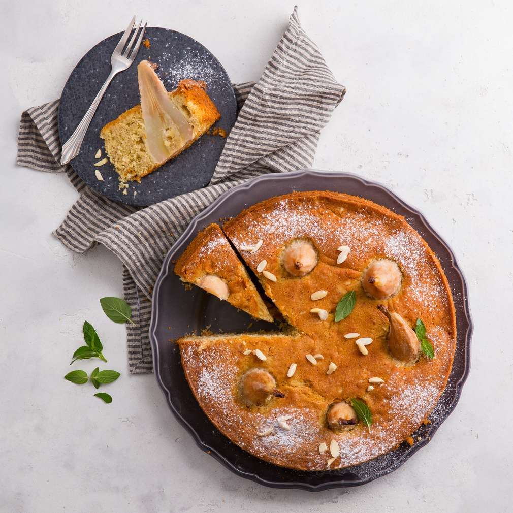 Abbildung des Rezepts Versunkener Birnenkuchen mit Mandeln Abbildung des Rezepts Versunkener Birnenkuchen mit Mandeln