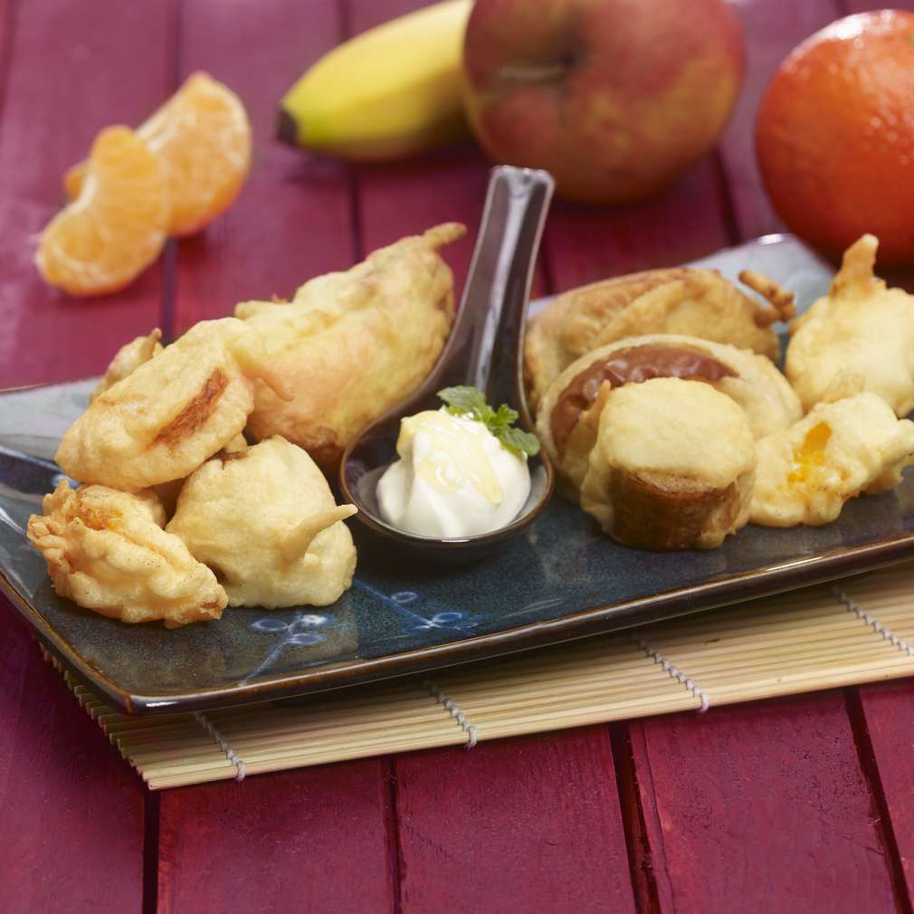 Abbildung des Rezepts Frucht-Tempura mit Honig-Dip Abbildung des Rezepts Frucht-Tempura mit Honig-Dip