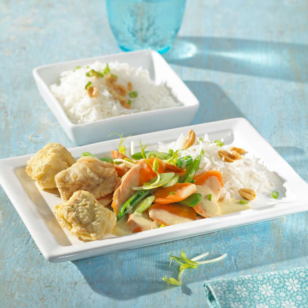 Abbildung des Rezepts Gebackenes Seelachsfilet mit grünem Thai-Curry Abbildung des Rezepts Gebackenes Seelachsfilet mit grünem Thai-Curry