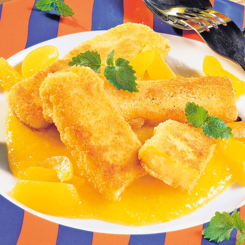 Abbildung des Rezepts Grieß-Schnitten mit Aprikosensauce Abbildung des Rezepts Grieß-Schnitten mit Aprikosensauce