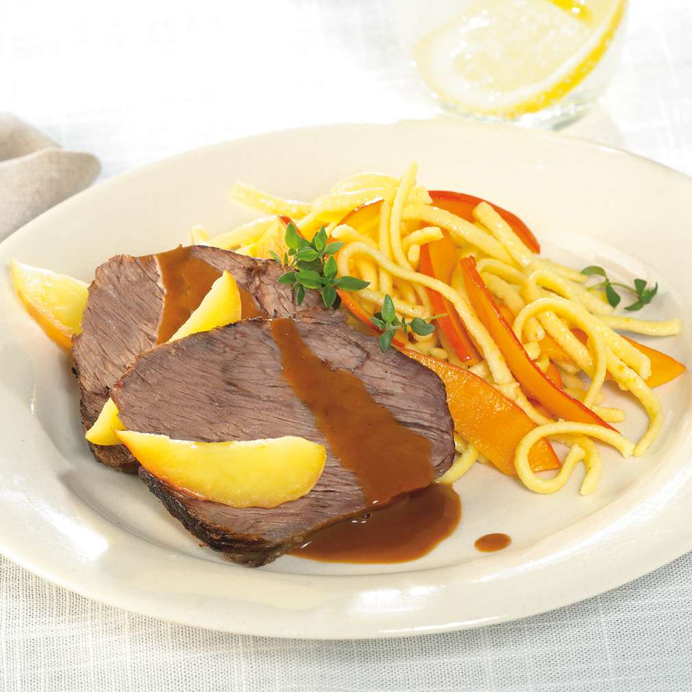 Abbildung des Rezepts Frankfurter Rinderschmorbraten mit Kürbis-Eierspätzle Abbildung des Rezepts Frankfurter Rinderschmorbraten mit Kürbis-Eierspätzle