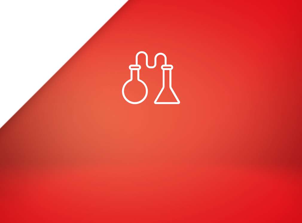 Icon zweier Reagenzgläser auf rotem Hintergrund