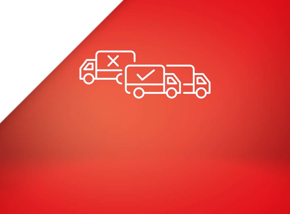 Icon von drei Lieferwagen auf rotem Hintergrund