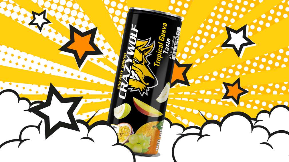 Probiere unseren Crazy Wolf Sorte "Tropical Guave"! Abbildung einer Crazy Wolf Dose in der Sorte "Tropical Guave"