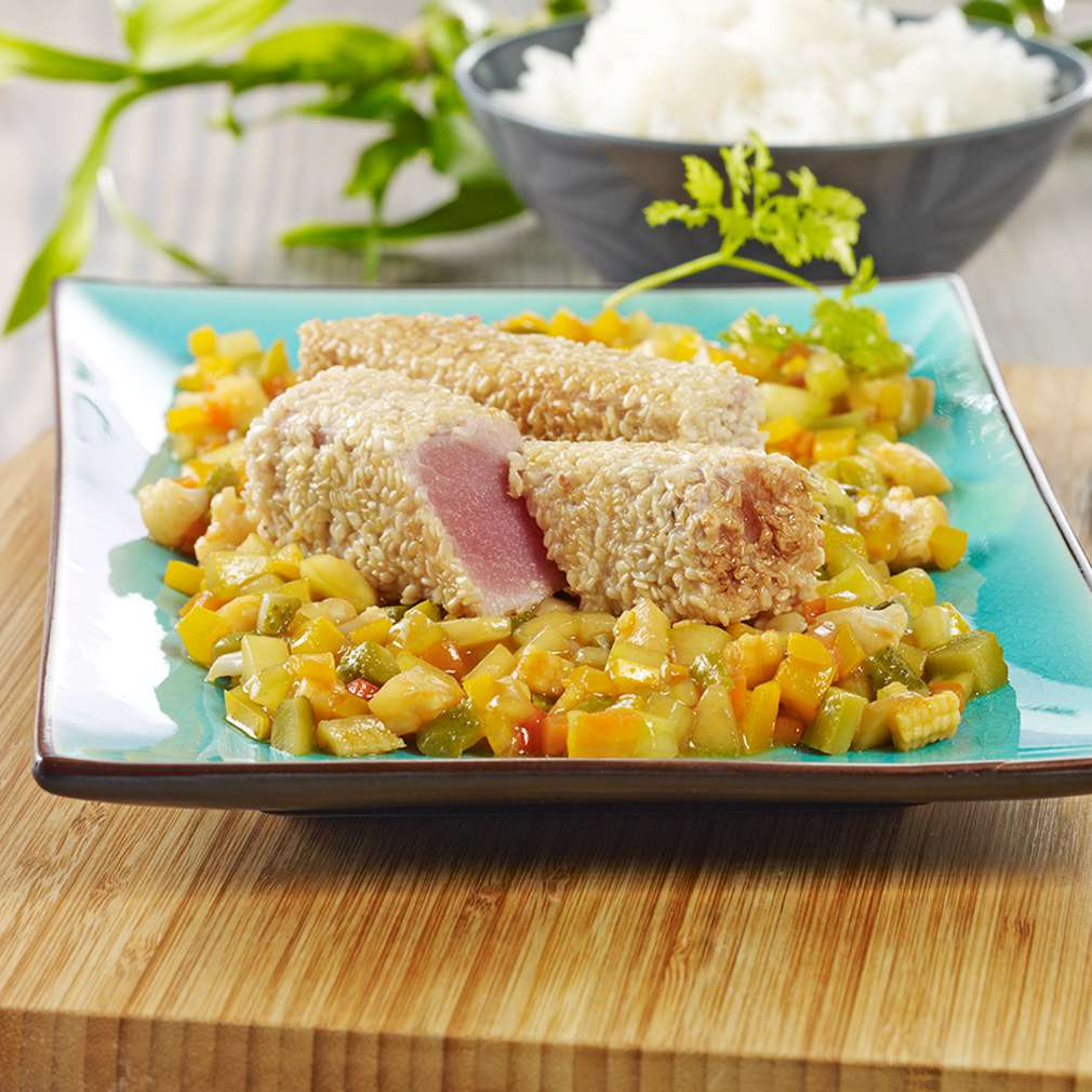 Abbildung des Rezepts Sesam-Thunfisch-Streifen auf Asia-Relish Abbildung des Rezepts Sesam-Thunfisch-Streifen auf Asia-Relish