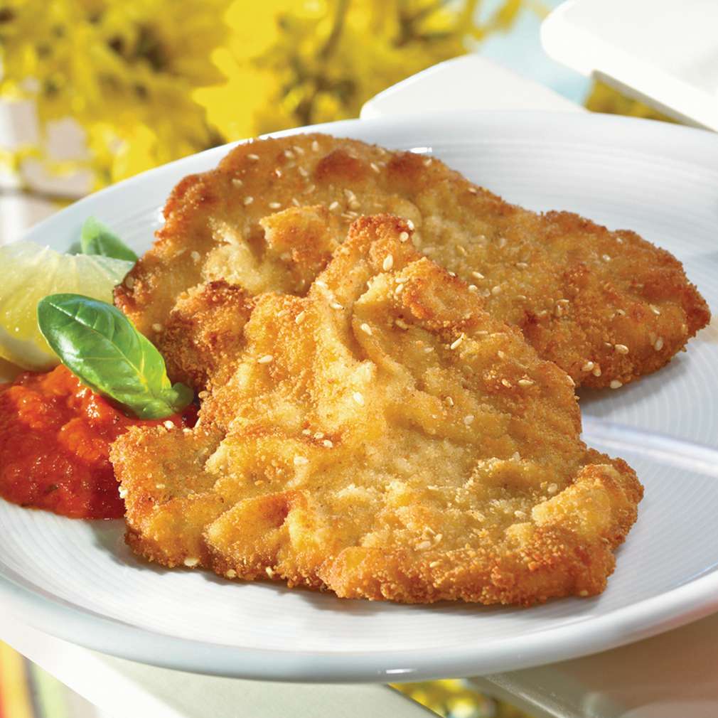 Abbildung des Rezepts Panierte Schnitzelchen mit Chilisauce Abbildung des Rezepts Panierte Schnitzelchen mit Chilisauce