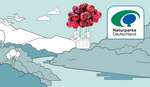 Kaufland unterstützt den Verband Deutscher Naturparke gezeichnete Landschaft, Ntur, Fluss, mit Naturpark-Logo