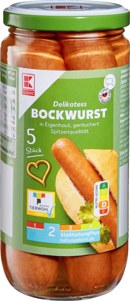 Abbildung des Sortimentsartikels K-Classic Bockwurst 5 Stück in Eigenhaut 380g
