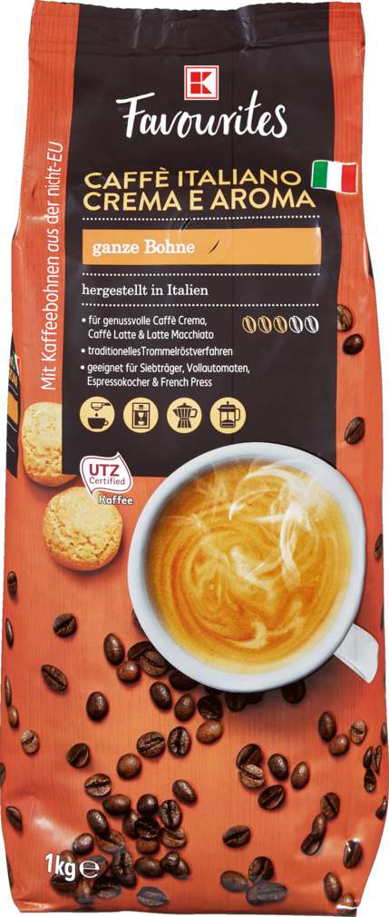 Abbildung des Sortimentsartikels K-Favourites Kaffee Crema Aroma ganze Bohnen 1000g