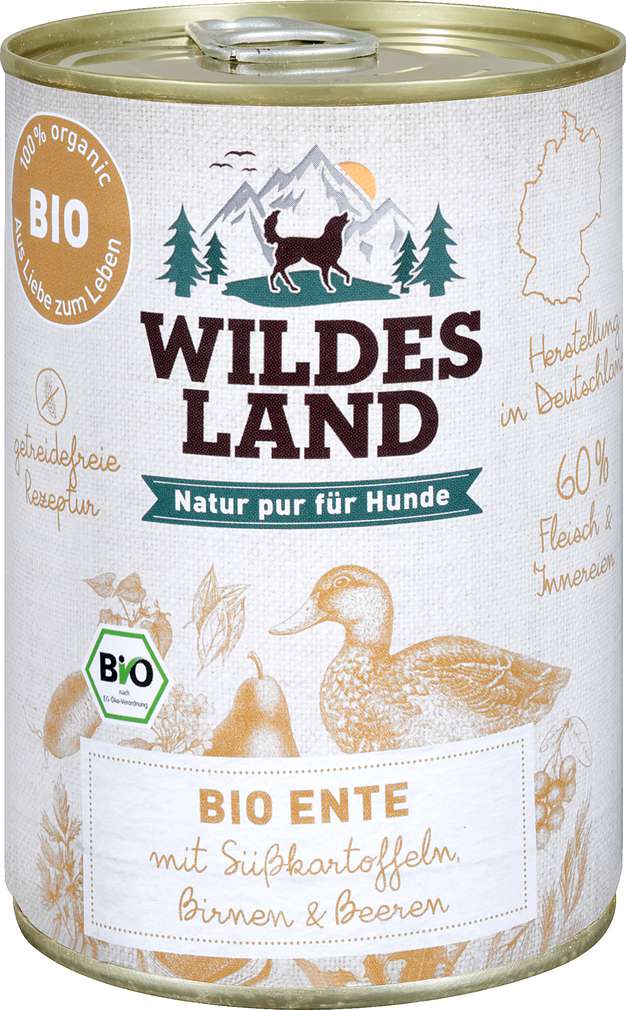 Abbildung des Sortimentsartikels Wildes Land Hundenahrung Bio-Ente 400g