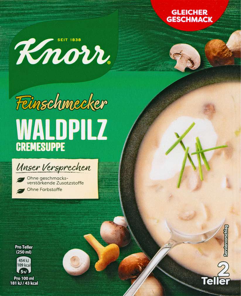 Abbildung des Sortimentsartikels Knorr Feinschmecker Suppe Waldpilzsuppe 48g = ergibt 500ml