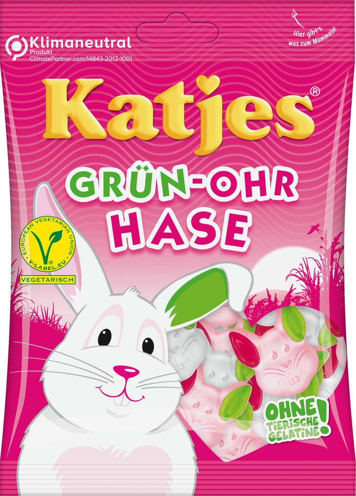 Abbildung des Sortimentsartikels Katjes Grün-Ohr Hase-Veggie  ohne tierische Gelatine 200g