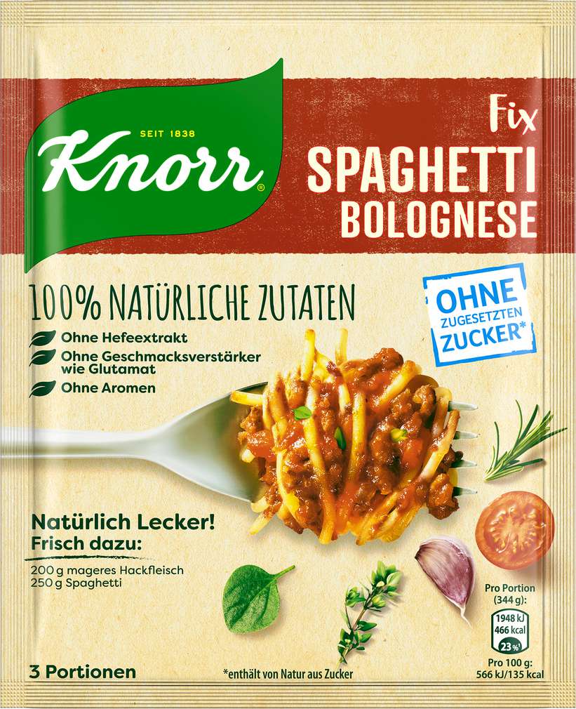 Abbildung des Sortimentsartikels Knorr Fix Natürlich Lecker Spaghetti Bolognese 38g